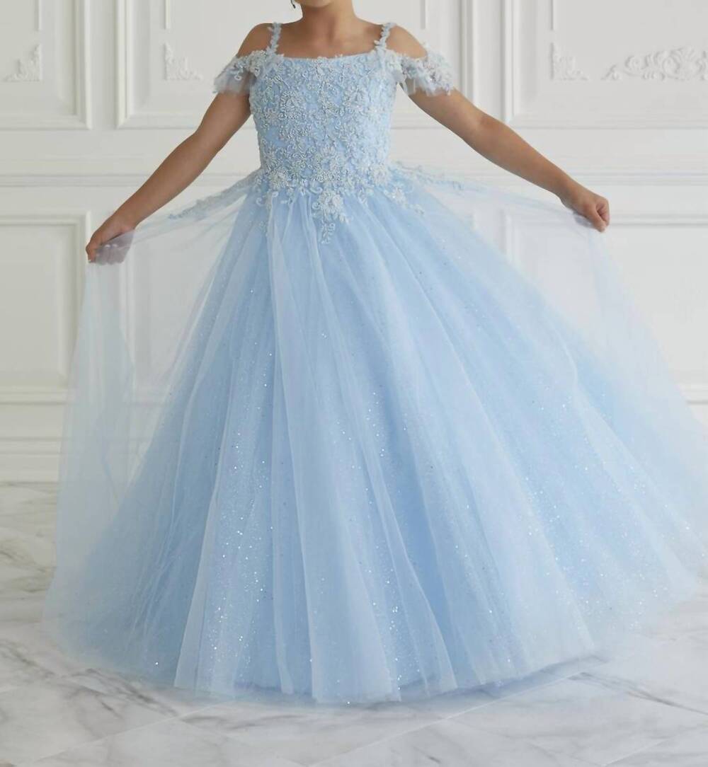 NEW TIFFANY DESIGNS floral lace dress in sky